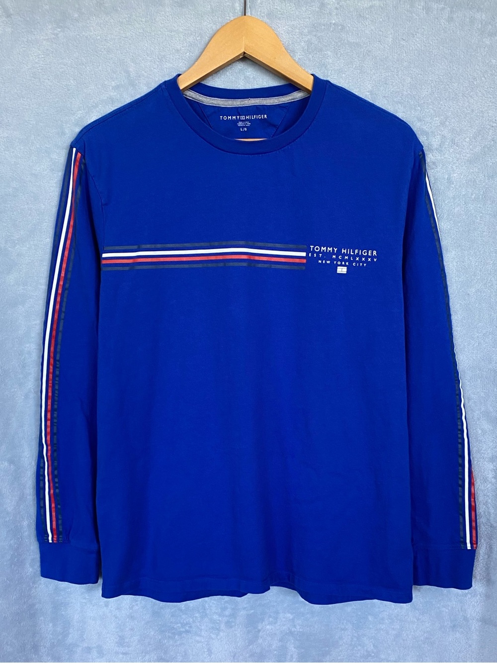 Tommy Hilfiger Long Sleeve Graphic Shirt Skater Streetwear Blue L
